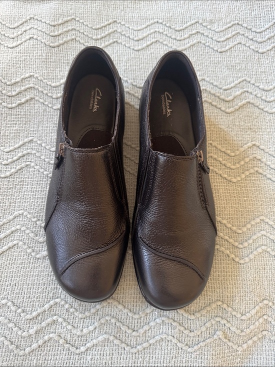 Clarks Bendables Brown Leather Slip-On Loafers Side Zip | Size 11 W main image 10